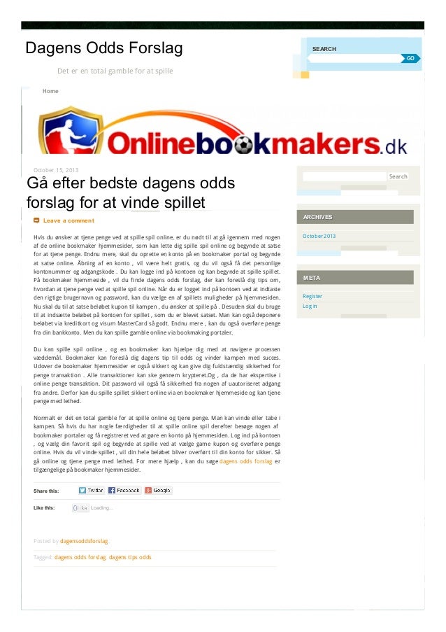 dagens odds forslag dagens odds forslag